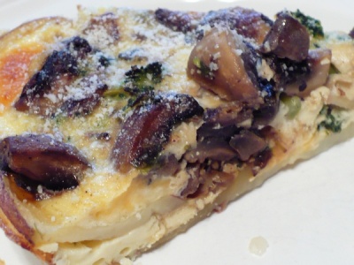 Slice of Mushroom & Broccoli Quiche with Gluten Free Potato Crust