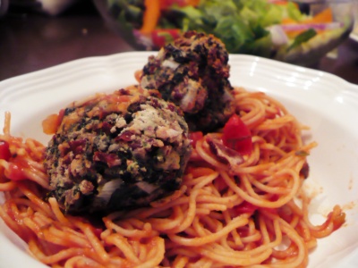 Gluten Free Spinach Meatballs over Spaghetti