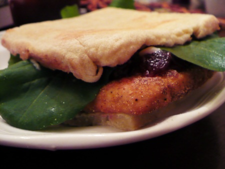 Gluten Free Turkey (Tofu) Sandwich with Cranberry and Arugula
