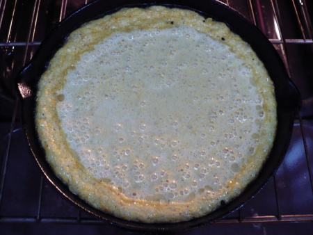 Cornbread after being poured into the pan